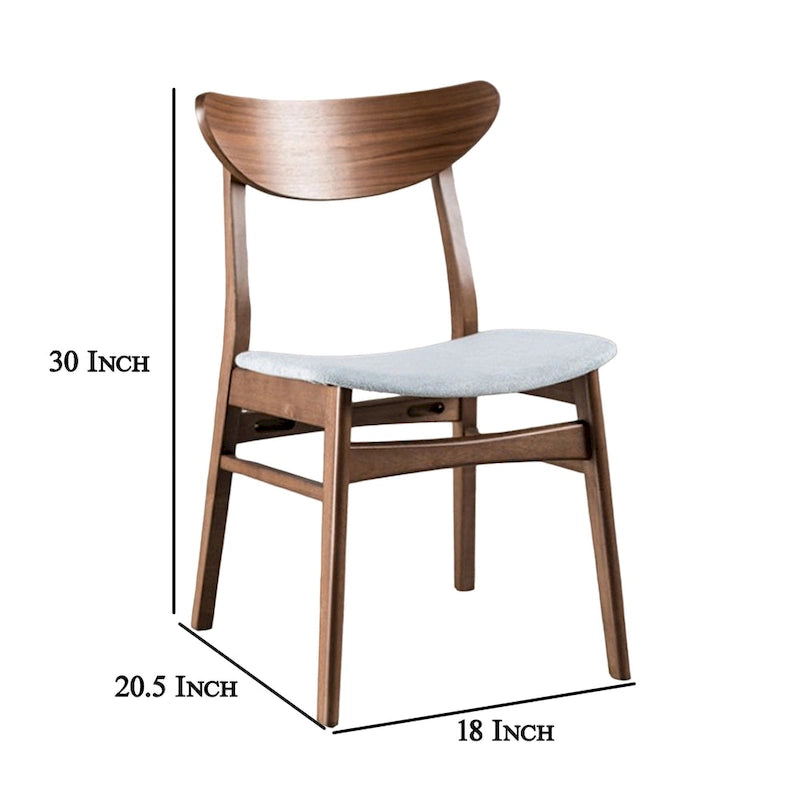 Skie Side Dining Chair Set of 2, Curved Panel Back, Angle Legs, Gray Fabric