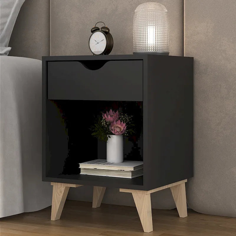 24-Inch Wood 2-Drawer Nightstand Modern Bedside or End Table with Storage
