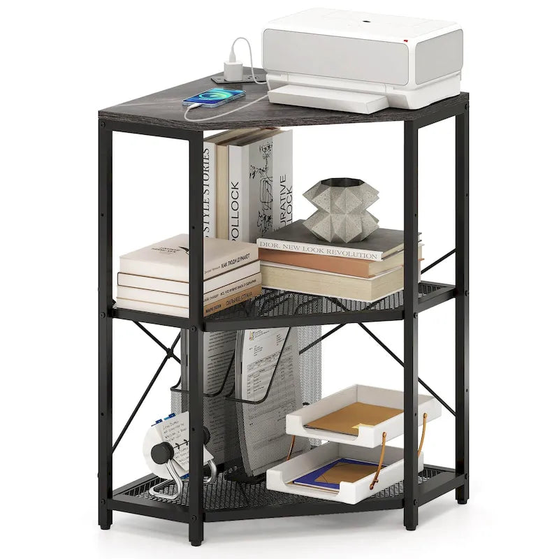 Costway Corner Printer Stand with Charging Station Adjustable Metal - See Details