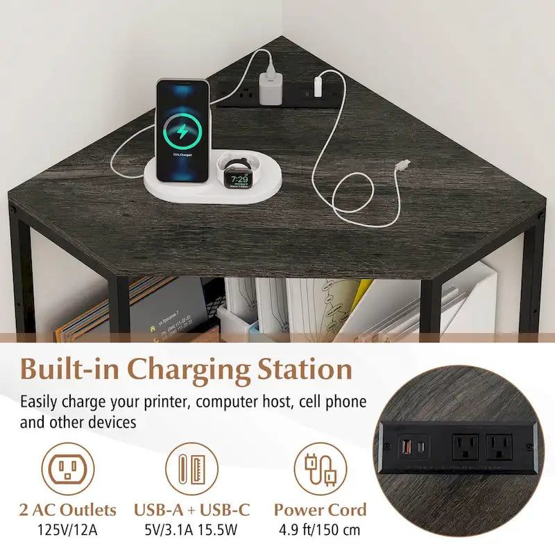 Costway Corner Printer Stand with Charging Station Adjustable Metal - See Details