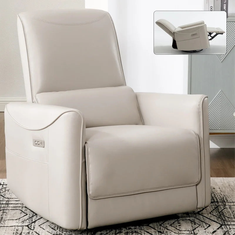 Brown Ergonomic Power Recliner with 270 Swivel, USB & Type-C Charging Ports, and Lumbar Support