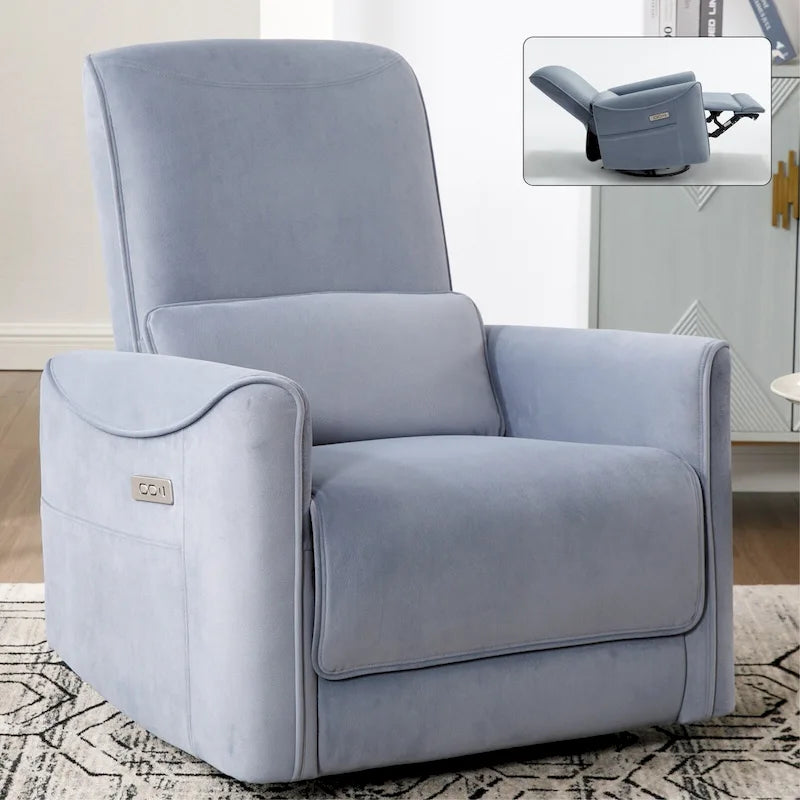 Brown Ergonomic Power Recliner with 270 Swivel, USB & Type-C Charging Ports, and Lumbar Support