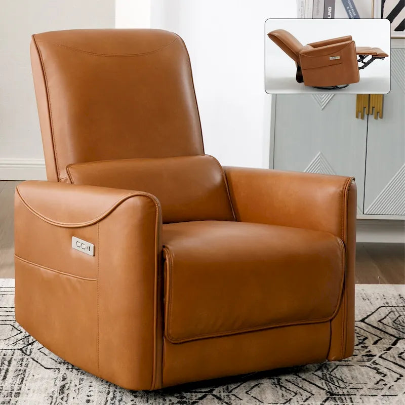 Brown Ergonomic Power Recliner with 270 Swivel, USB & Type-C Charging Ports, and Lumbar Support