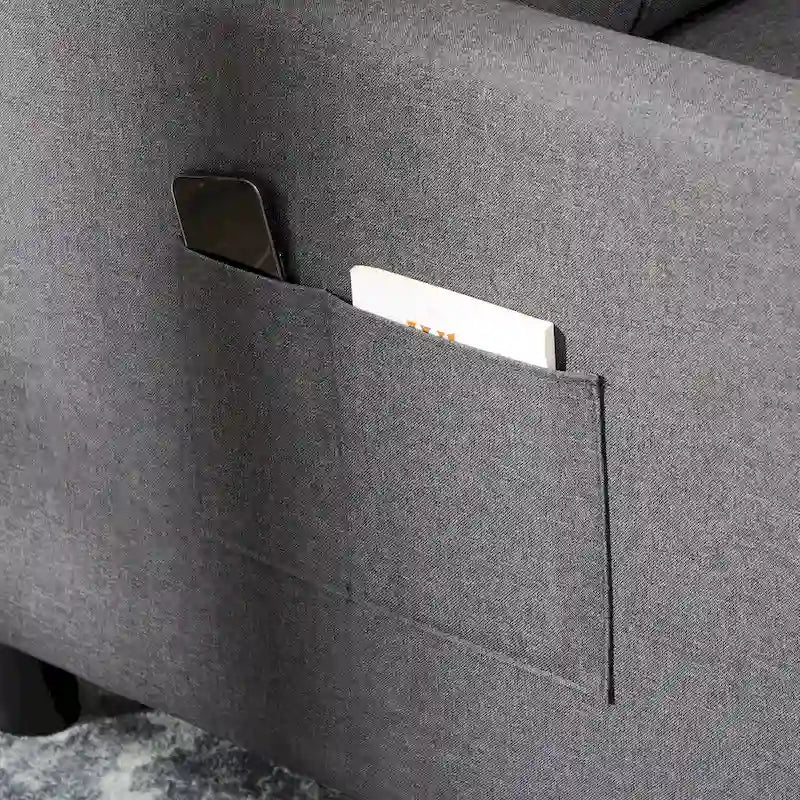 Dark Grey Polyester Single Convertible Sofa Bed with Adjustable Back