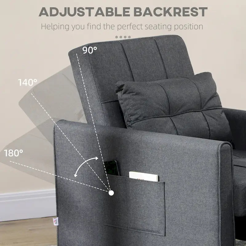 Dark Grey Polyester Single Convertible Sofa Bed with Adjustable Back
