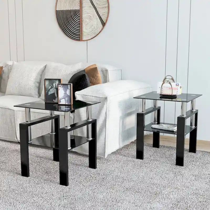 Square Tempered Glass Coffee End Table (Set Of 2) - 17.72 x 17.72 x 20.50