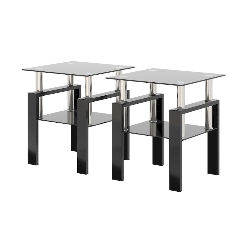 Square Tempered Glass Coffee End Table (Set Of 2) - 17.72 x 17.72 x 20.50