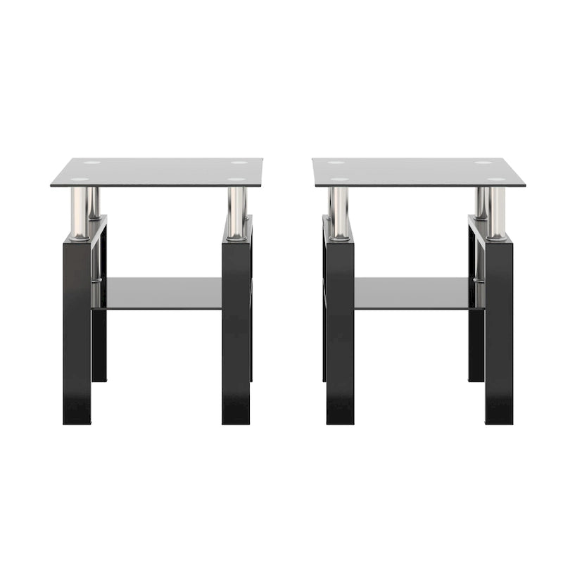 Square Tempered Glass Coffee End Table (Set Of 2) - 17.72 x 17.72 x 20.50