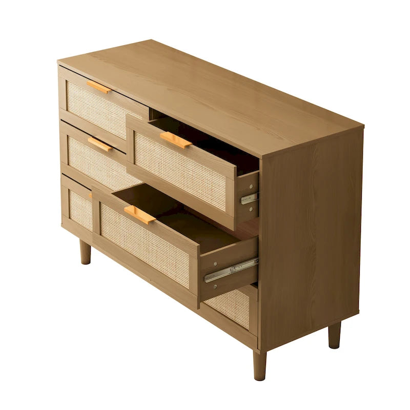 Rattan Wood 6-Drawer Dresser