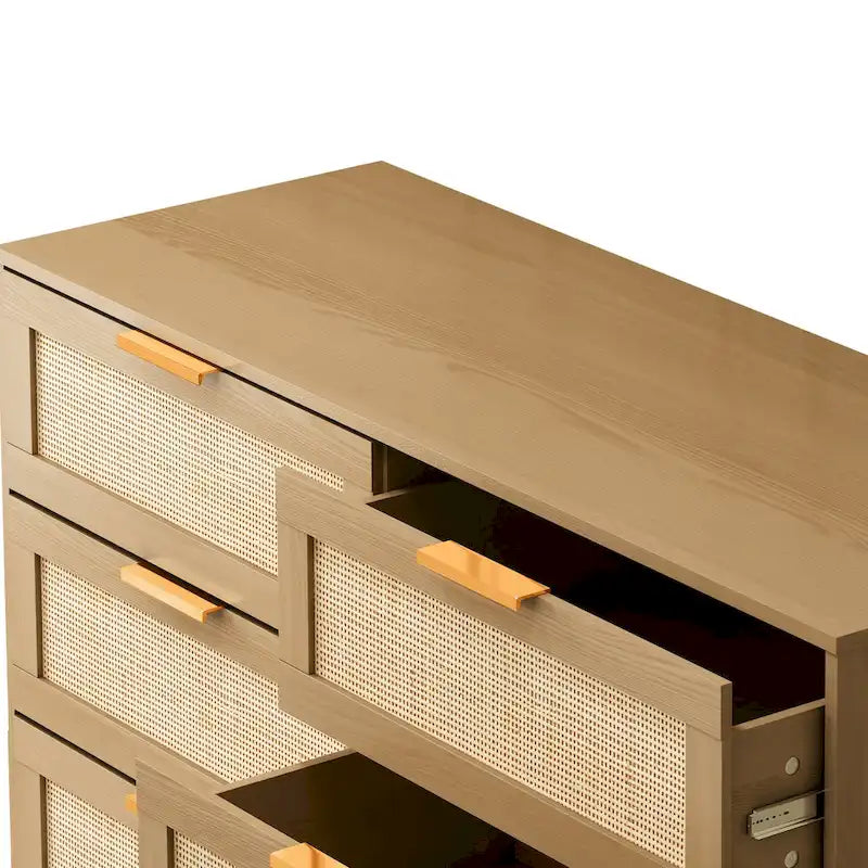 Rattan Wood 6-Drawer Dresser