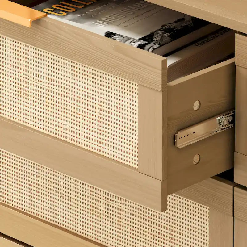 Rattan Wood 6-Drawer Dresser