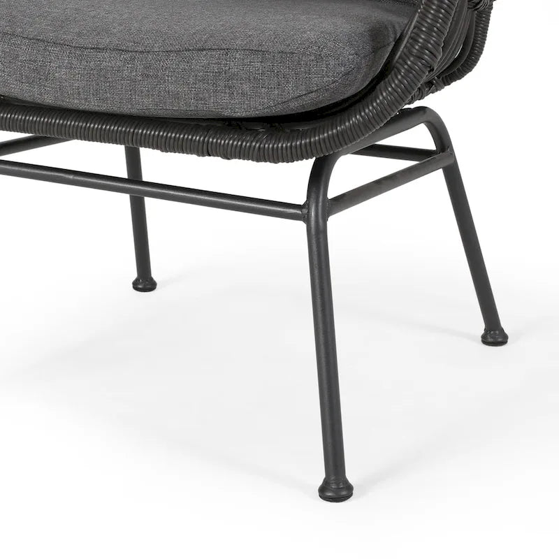 Chalet Outdoor Modern Boho Wicker Chat Set with Ottomans by Christopher Knight Home