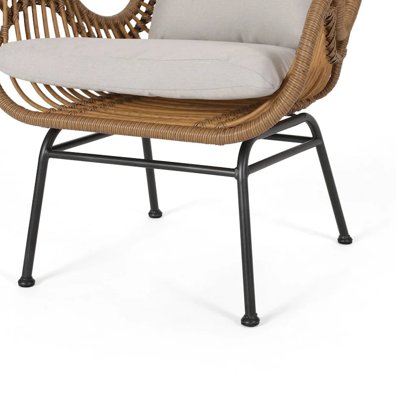 Chalet Outdoor Modern Boho Wicker Chat Set with Ottomans by Christopher Knight Home
