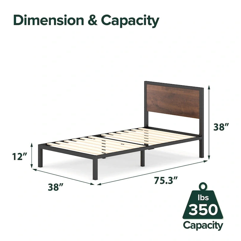 Priage by ZINUS Black and Brown Metal Platform Bed Frame