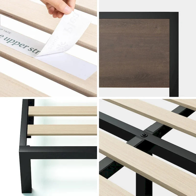 Priage by ZINUS Black and Brown Metal Platform Bed Frame