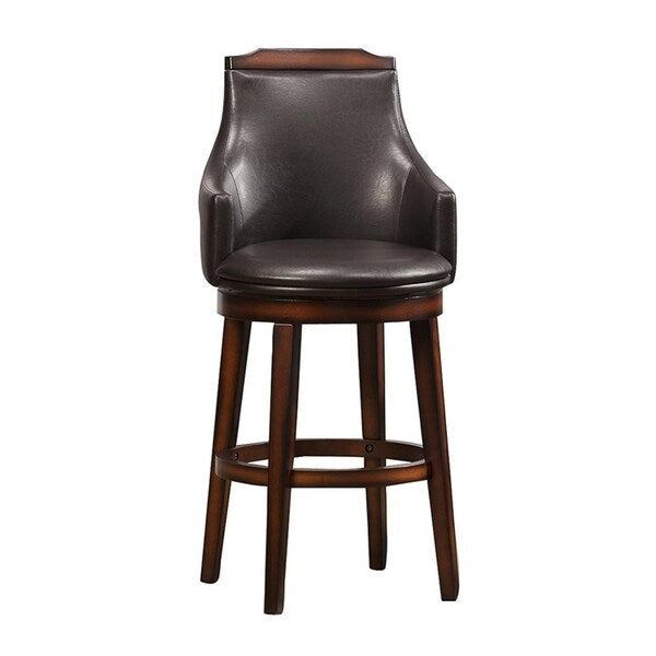 Wood & Leather Bar Height Chair with Swivel Mechanism, Oak Brown & Black, Set of 2