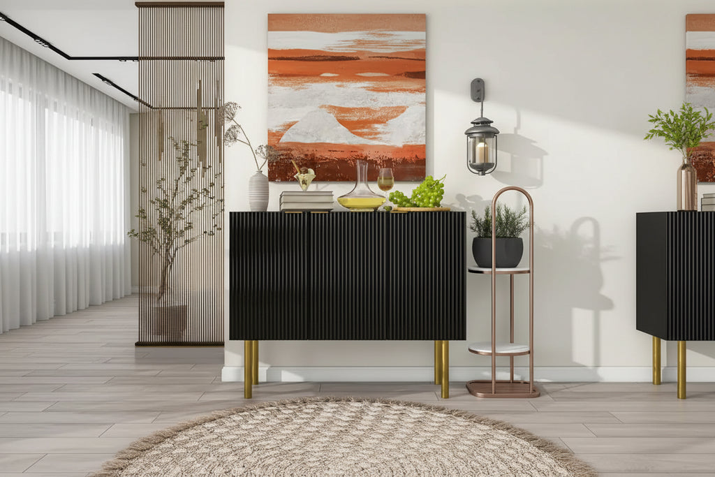 Entryway Sideboard Table Side Table Cabinet with Gold Metal Legs - 47.2L x 16.5W x 36.6H