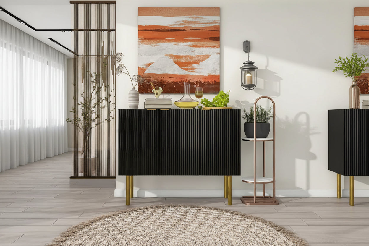 Entryway Sideboard Table Side Table Cabinet with Gold Metal Legs - 47.2L x 16.5W x 36.6H