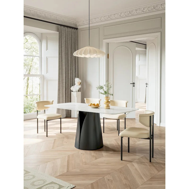 Modern Stylish Dining Table with Rectangle White Slate Top