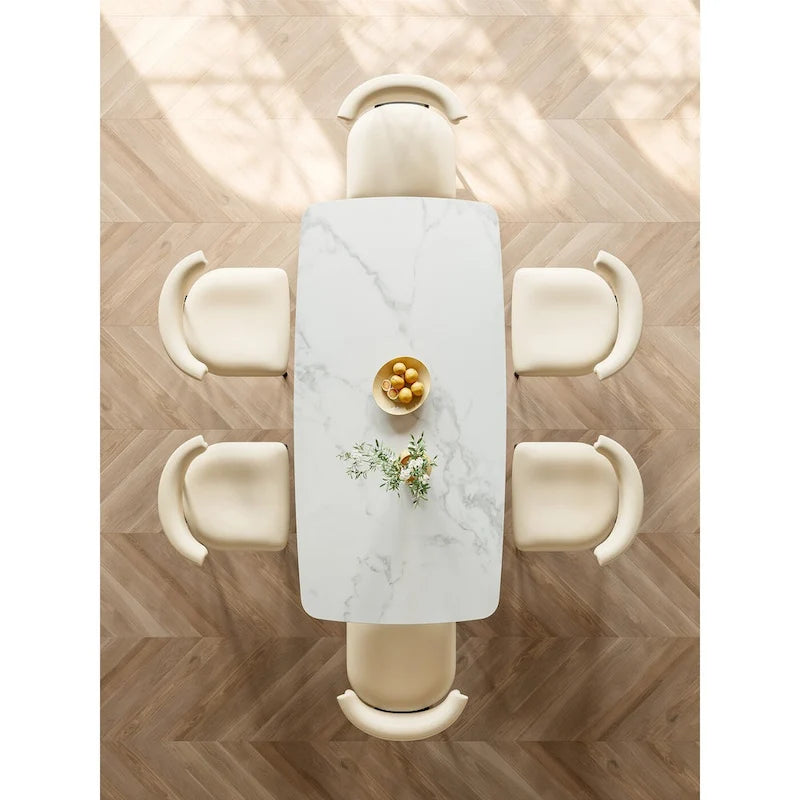 Modern Stylish Dining Table with Rectangle White Slate Top