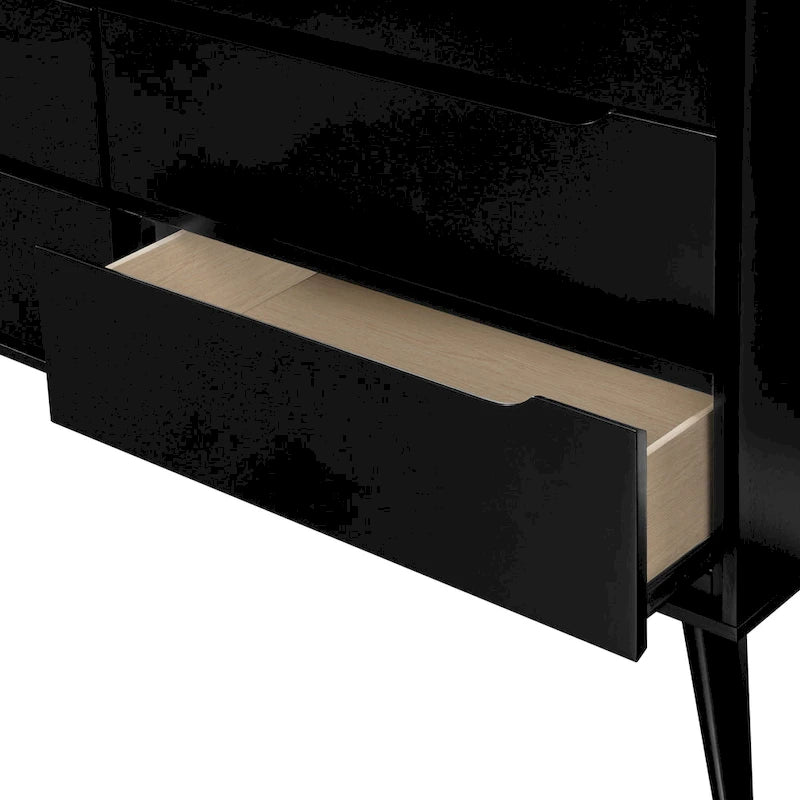 Fopp Mid-Century Modern Solid Wood 6-Drawer 2-Piece Dresser and Oval Mirror Set by Furniture of America