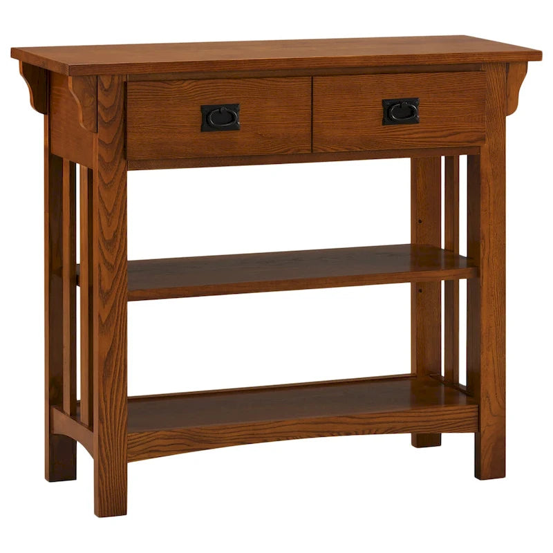 Russet Wood Console Table with Drawers and Shelves