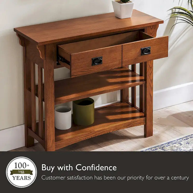 Russet Wood Console Table with Drawers and Shelves