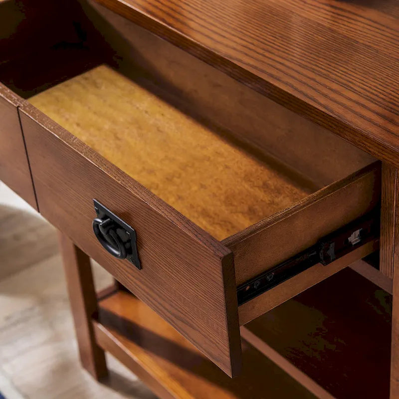 Russet Wood Console Table with Drawers and Shelves