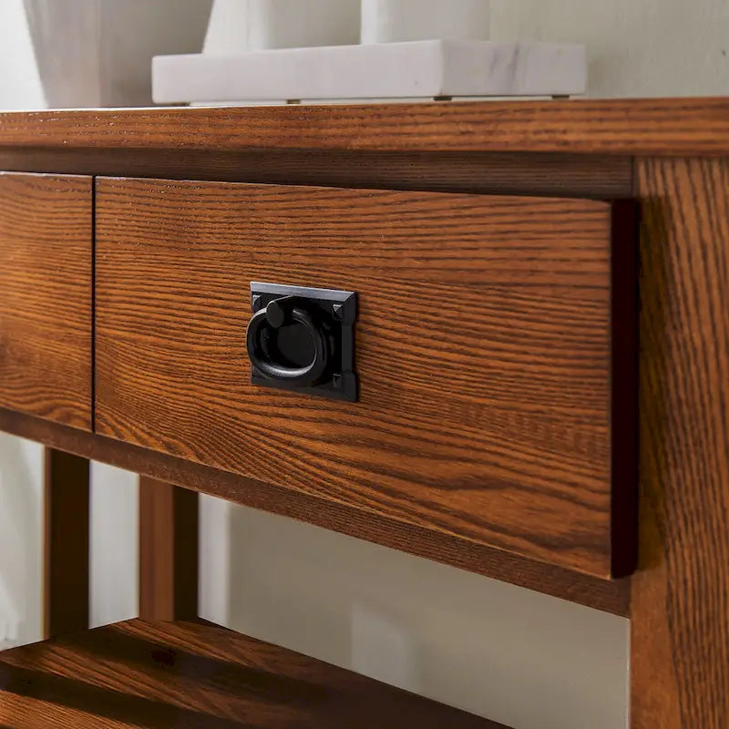 Russet Wood Console Table with Drawers and Shelves