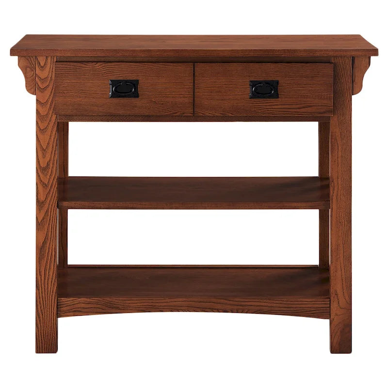 Russet Wood Console Table with Drawers and Shelves