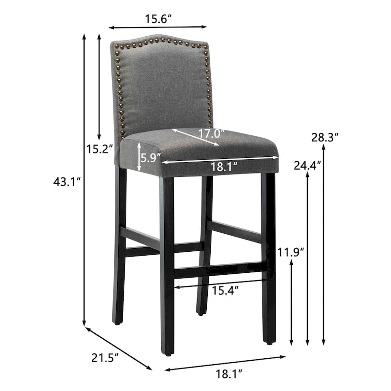 28 Inches Barstools Upholstered Bar Stools Pub Chairs Set of 2