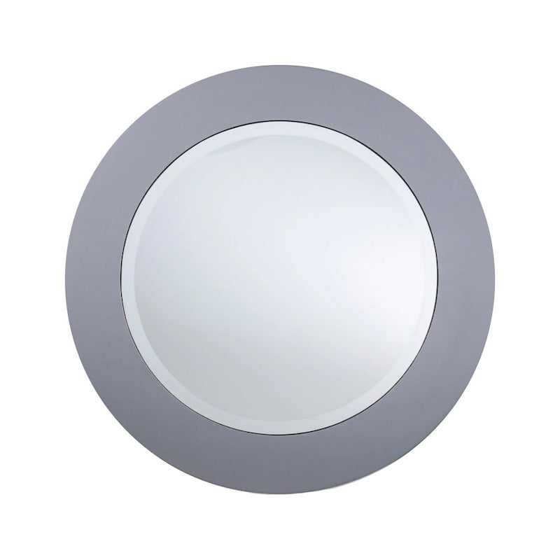 SEI Furniture Olivia Contemporary Mirrored Round Coffee Table in Matte Silver Details and Shelf