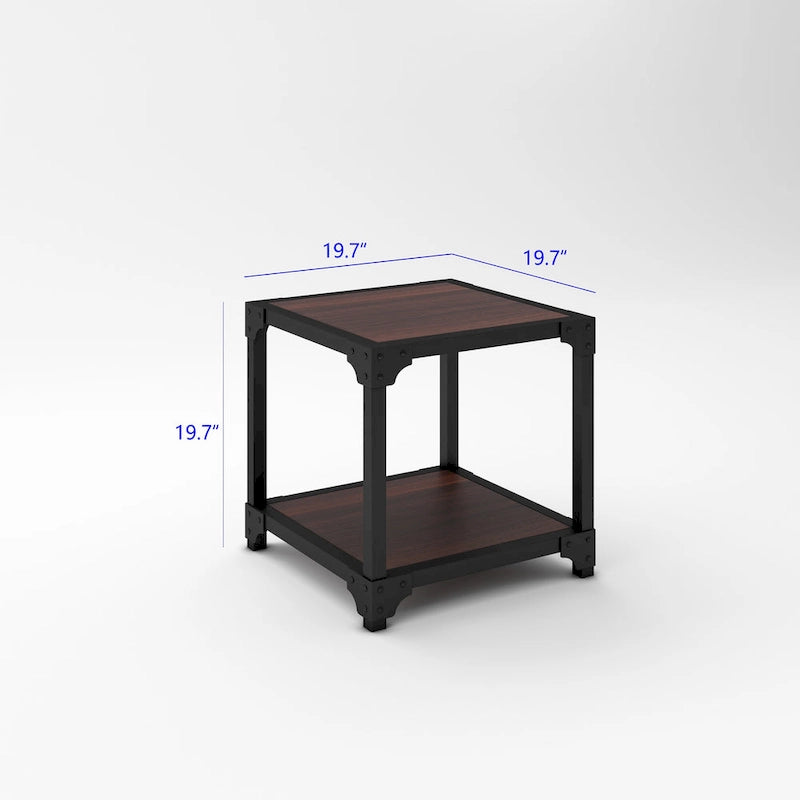 Davee Wood and Metal Square End Table with Shelf - 20x20x20