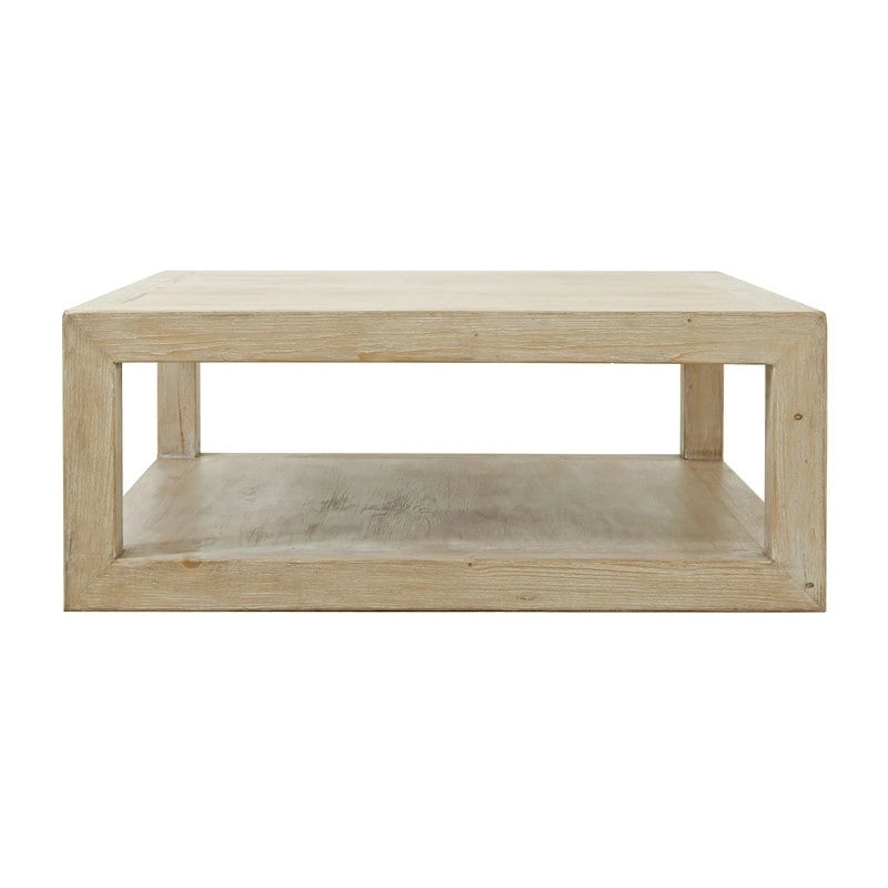 Artissance 39.4L Square Weathered White Washed Wood Indoor Peking Grand Framed Coffee Table