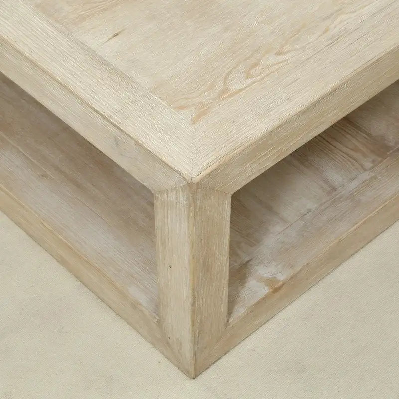 Square Weathered White Washed Wood Coffee Table