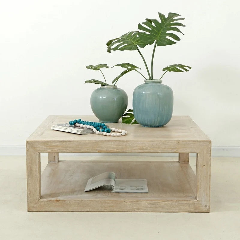 Square Weathered White Washed Wood Coffee Table