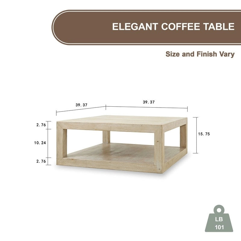Square Weathered White Washed Wood Coffee Table