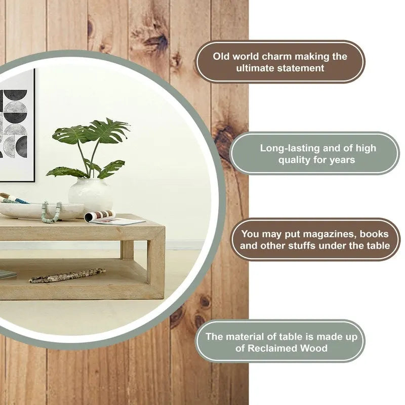 Square Weathered White Washed Wood Coffee Table