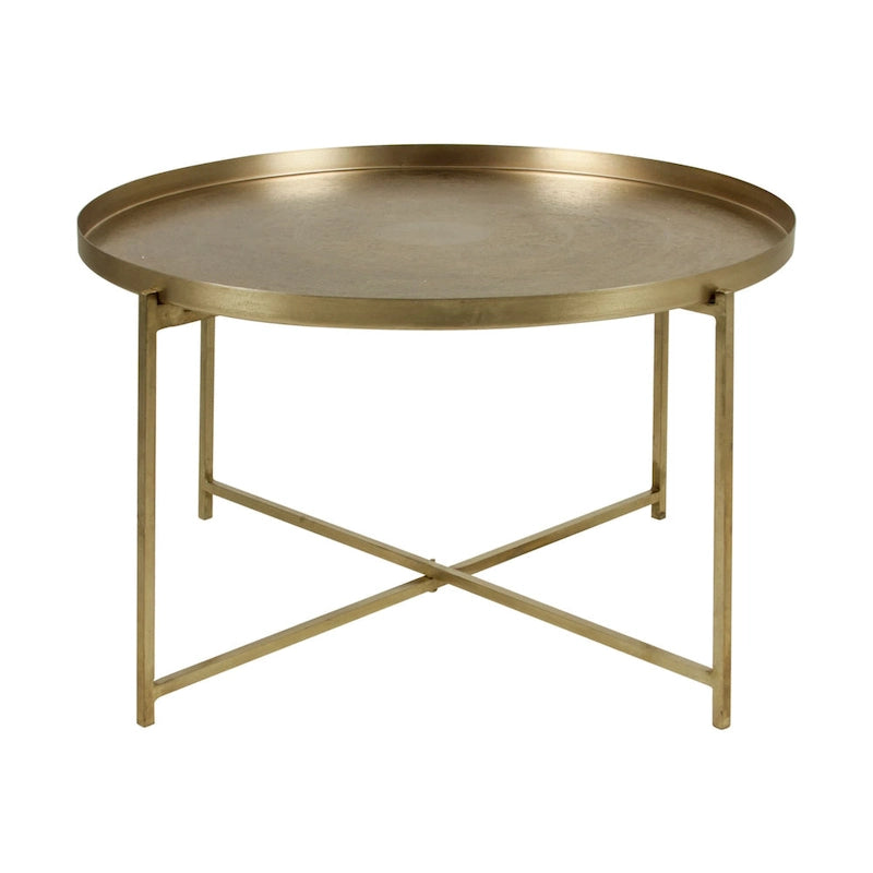 Eros Antique Brass-Finish Etched Floral Tray-Top Accent Table by East at Main