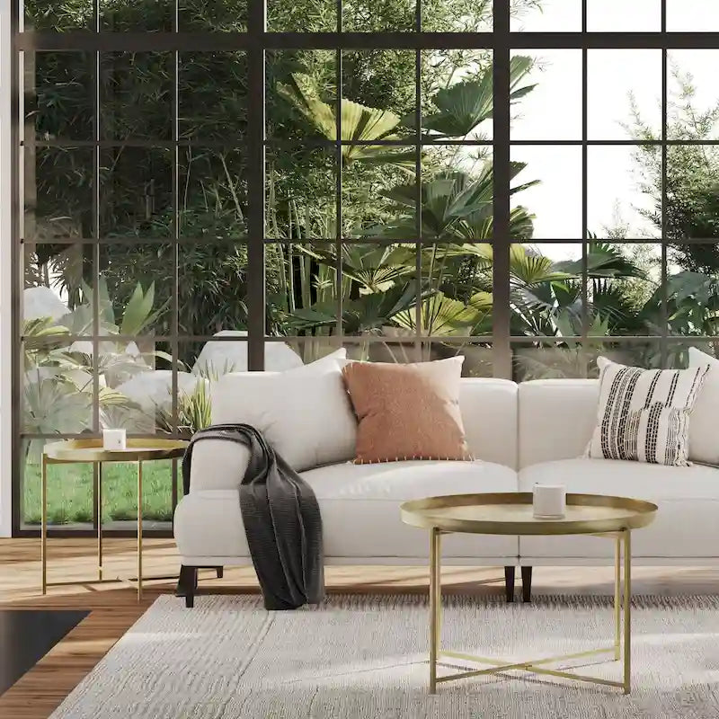 Eros Antique Brass-Finish Etched Floral Tray-Top Accent Table by East at Main