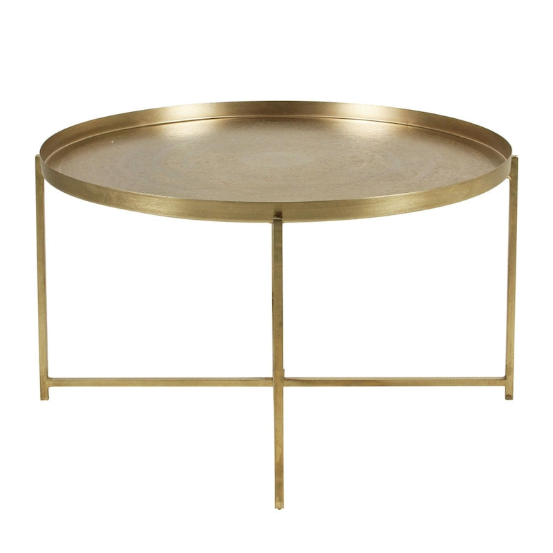 Eros Antique Brass-Finish Etched Floral Tray-Top Accent Table by East at Main