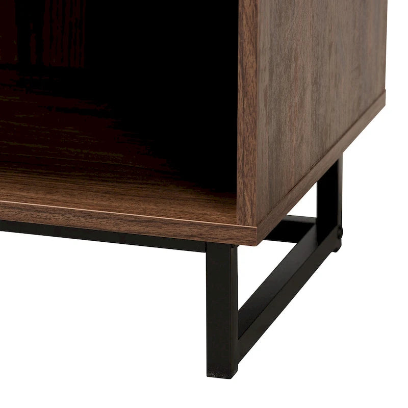 Sadia Modern Walnut Brown Finished Wood and Black Metal 1-Drawer End Table