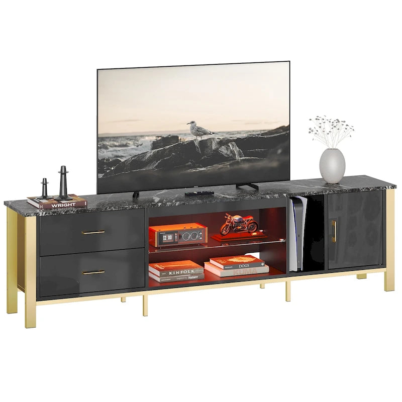 80-Inch LED Gloss TV Stand with 2 Drawers for 75-85 Inch TVs