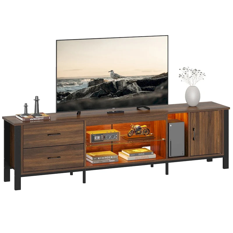 80-Inch LED Gloss TV Stand with 2 Drawers for 75-85 Inch TVs