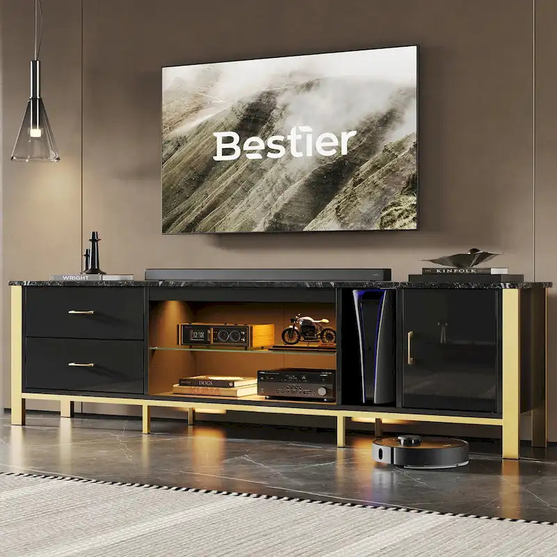 80-Inch LED Gloss TV Stand with 2 Drawers for 75-85 Inch TVs