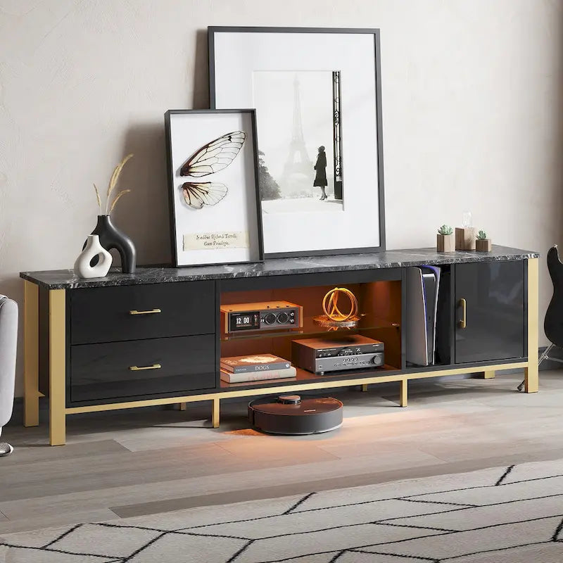 80-Inch LED Gloss TV Stand with 2 Drawers for 75-85 Inch TVs