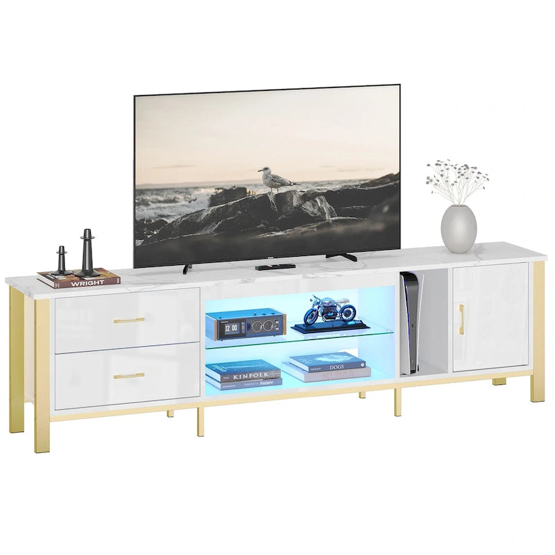 80-Inch LED Gloss TV Stand with 2 Drawers for 75-85 Inch TVs