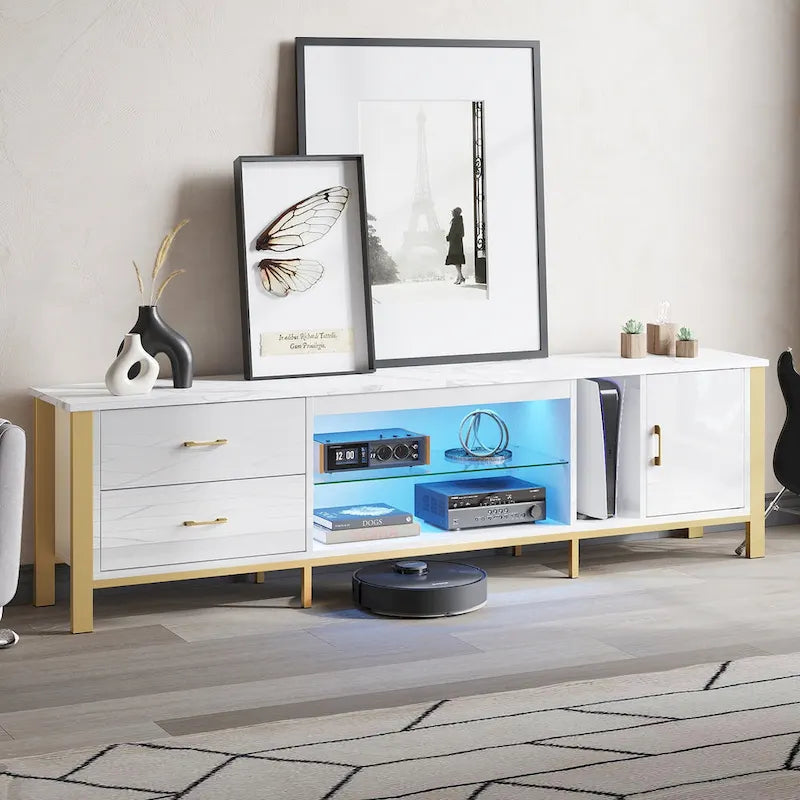 80-Inch LED Gloss TV Stand with 2 Drawers for 75-85 Inch TVs