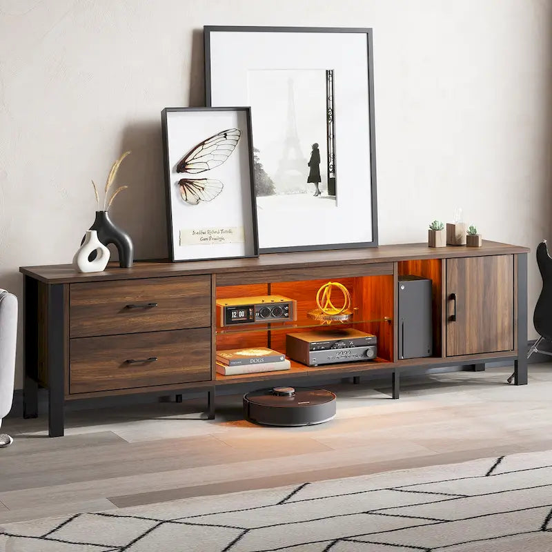 80-Inch LED Gloss TV Stand with 2 Drawers for 75-85 Inch TVs