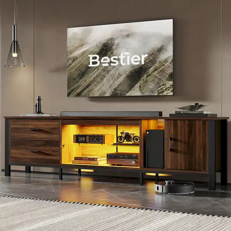 80-Inch LED Gloss TV Stand with 2 Drawers for 75-85 Inch TVs